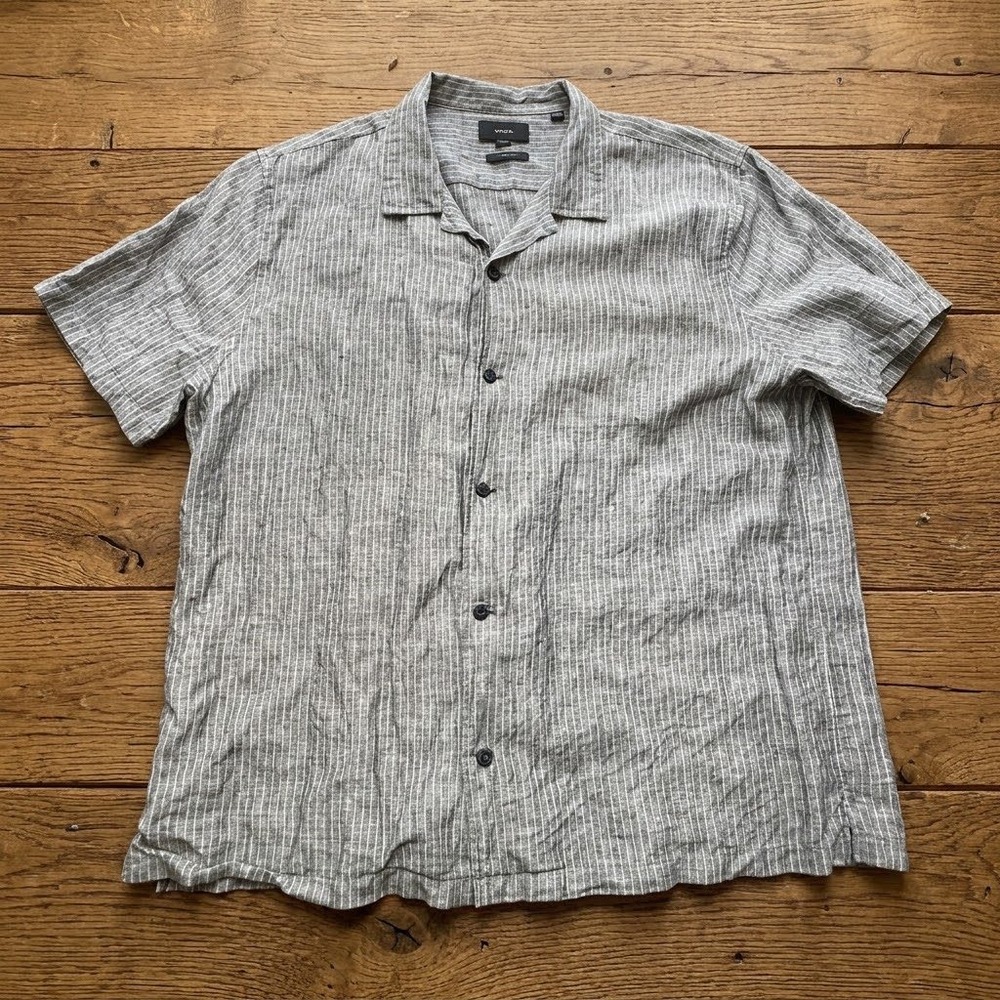 Vince Mens XL 100% Hemp Pinstripe Short Sleeve Camp Collar Button Down Shirt